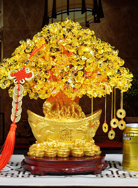 黄水晶发财树酒柜装饰品摆件家居客厅电视柜小摆设创意招财摇钱树