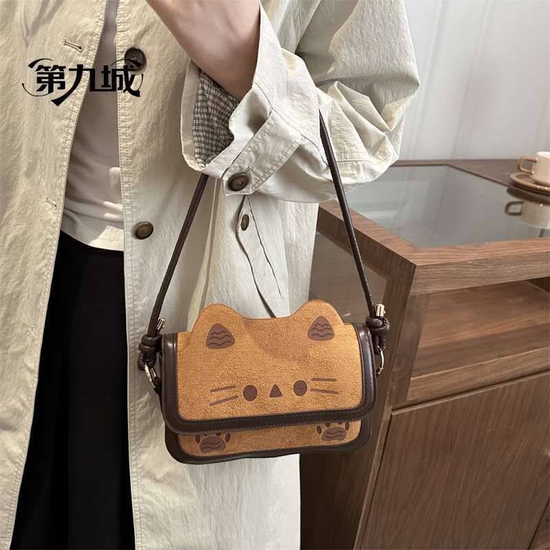 新款韩版复古小众可爱小猫单肩包女卡通学生斜挎包小众休闲手提包,淘宝优惠券,粉丝福利购,淘宝优惠卷