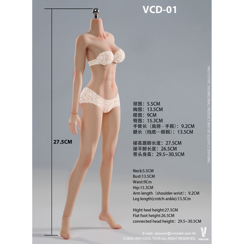 VERYCOOL VCD-01 1/6 女兵人 标准通用体型 硅胶中胸女素体 现货 - 图1