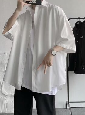 南郭良品冰丝短袖衬衫男士夏季痞帅衬衣半袖垂感外套帅气港风宽松