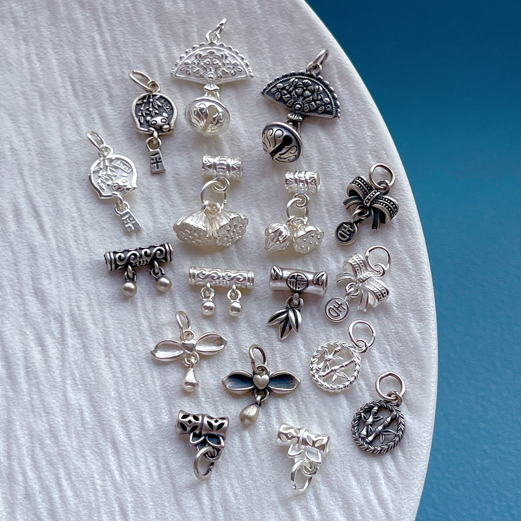 925纯银饰配件扇子铃铛两世欢莲蓬花苞蝴蝶结熊猫竹子吊坠挂坠diy,淘宝优惠券,粉丝福利购,淘宝优惠卷