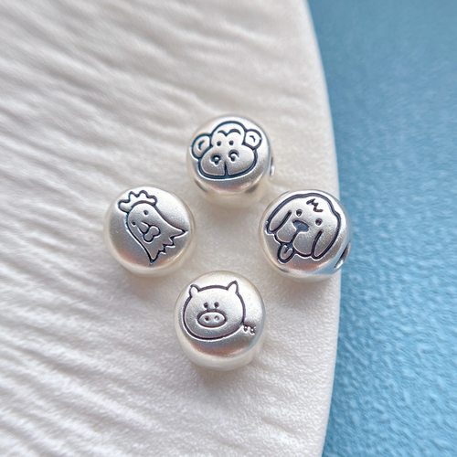 足银999纯银配件十二生肖大孔隔珠背云本命年蛇牛diy手串项链编绳 - 图2