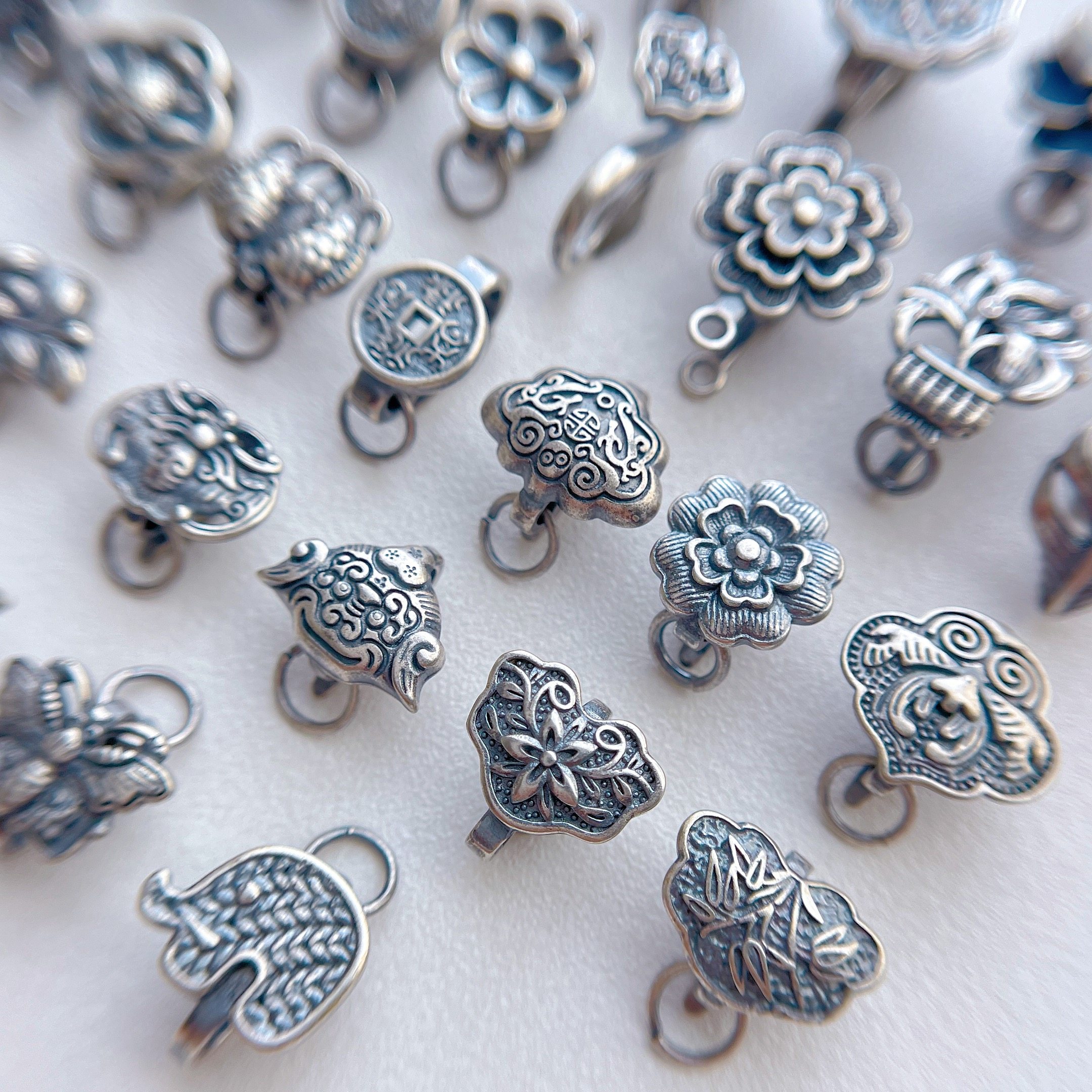 三七老银饰品配件蝴蝶喜字羽毛莲花吉象鱼压襟扣diy手链项链尾扣,淘宝优惠券,粉丝福利购,淘宝优惠卷