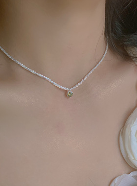 「人鱼泪」小众轻奢复古绿色宝石925银超闪项链不掉色气质锁骨链
