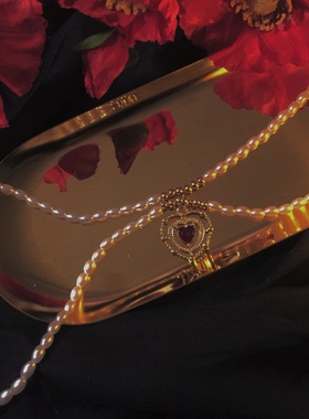 波尔多复古宫廷白酒红色爱心项链