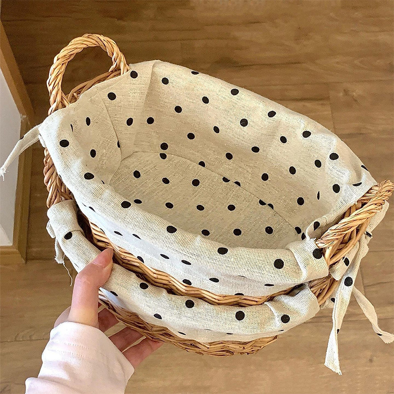 布艺藤编收纳筐黑白波点收纳篮桌面杂物零食筐家用客厅整理置物篮,淘宝优惠券,粉丝福利购,淘宝优惠卷
