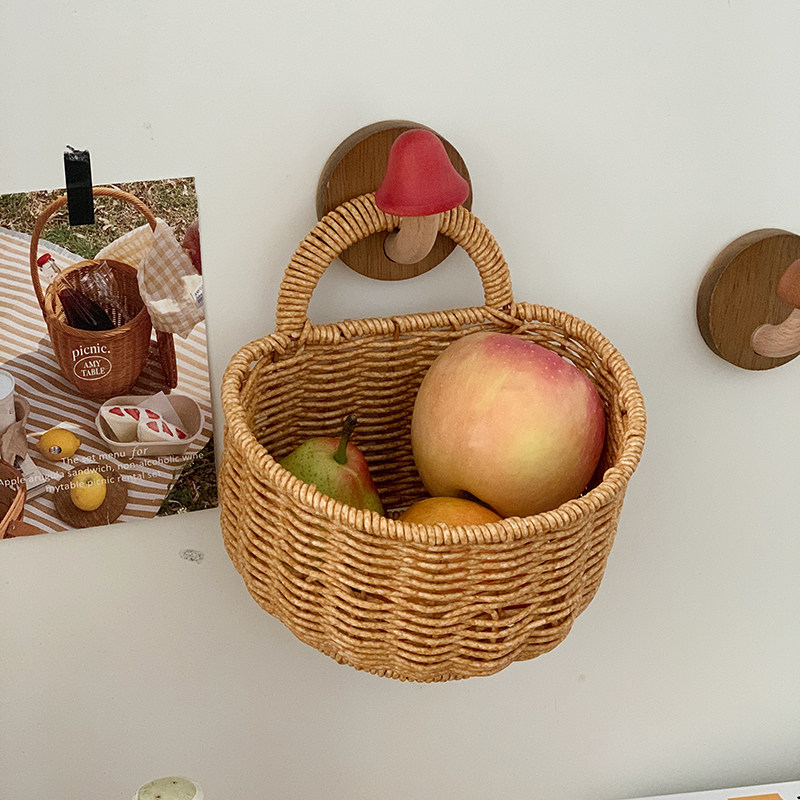 姜蒜收纳筐厨房壁挂收纳篮复古手提小篮子家用多功能水果篮挂篮,淘宝优惠券,粉丝福利购,淘宝优惠卷