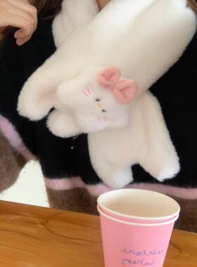 五角星猫咪毛绒手套女冬季可爱防寒加绒加厚保暖骑行挂脖连指学生