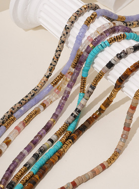 跨境欧美天然石项链女不掉色百搭感原创手工串珠颈链直播爆款