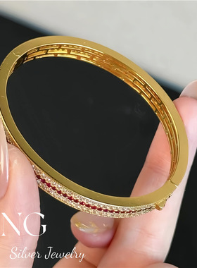 556闪动蔷薇手镯|S925银镀金经典复古重工红刚玉奢华精致气