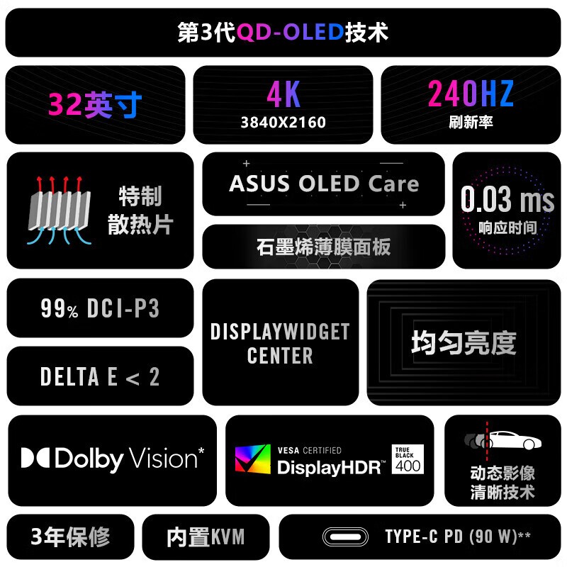 Asus/华硕ROG PG32UCDM超杀31.5英寸4K240hz显示器屏幕OLED显示屏 - 图0