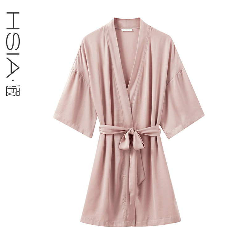 hsia遐中长款浴袍婚礼新娘薄款晨袍 遐内衣睡袍/浴袍