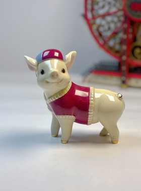 持续瓷生 出口美国陶瓷创意富贵猪摆件工艺品动物场景