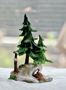 老货树脂场景房子周边推雪球