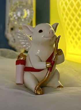 持续瓷生 出口陶瓷天使丘比特厨师创意生肖猪工艺品摆件