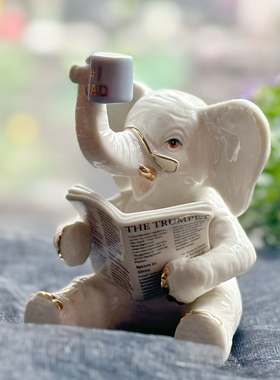 Lenox陶瓷粉色蓝色大象工艺品摆