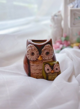 草原之路陶瓷猫头鹰罐粉瓶