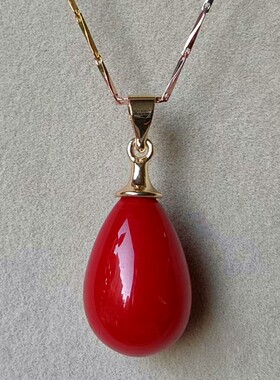 珊瑚吊坠 18K金镶嵌女款锁骨链简约项链女小众设计高级感圆水滴形