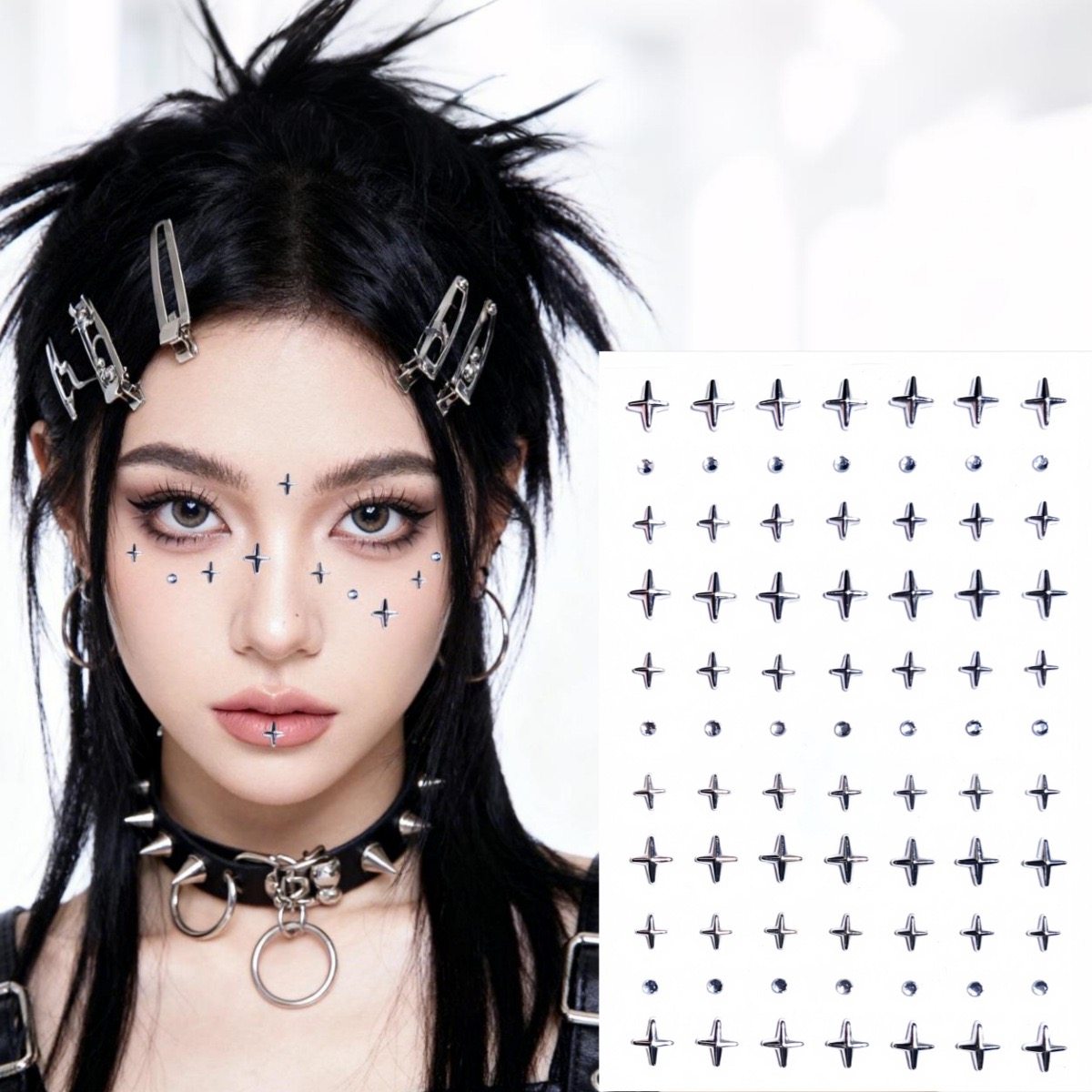 儿童舞台妆脸贴女童街舞爵士比赛银色编头绳走秀潮酷项链耳夹配饰,淘宝优惠券,粉丝福利购,淘宝优惠卷