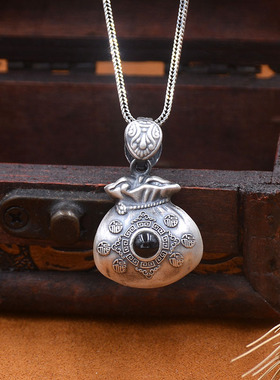 S999足银项链女男复古弥勒佛