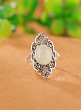 如意花丝镂空蛋面戒指