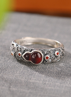 S925纯银血珀祥云福葫芦戒指