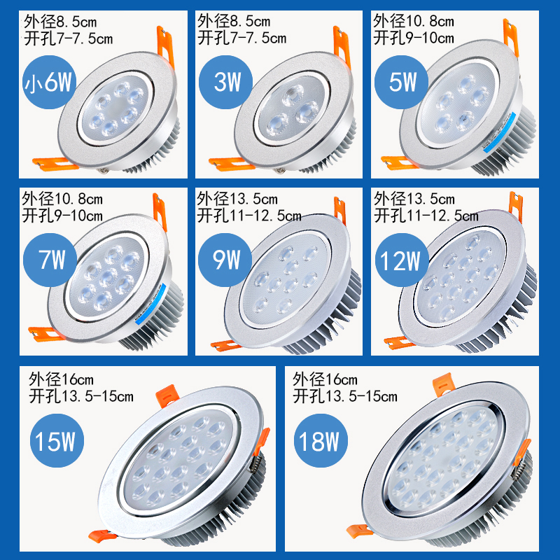 led射灯12w服装店天花灯吊顶嵌入式8开孔客厅灯14cm15公分筒灯