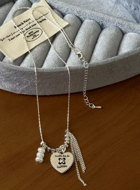 【两件包邮】链条流苏爱心吊坠项链女复古时尚个性字母气质百搭锁