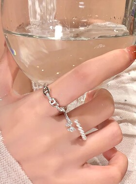 S925镀银甜美叠戴蝴蝶戒指女几何镂空百搭个性气质开口指环轻奢优
