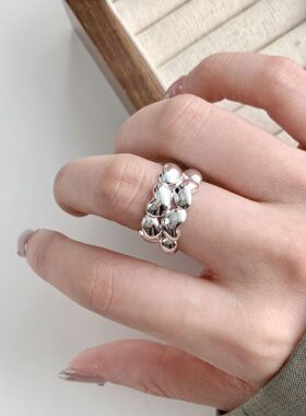 S925镀银甜酷时尚几何爱心戒指女简约个性百搭气质开口指环小众设