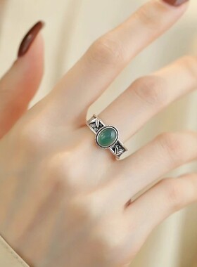 S925镀银新中式竹叶戒指女复古做旧个性百搭开口指环小众设计感轻