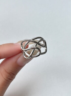 S925镀银简约线条缠绕不规则戒指女几何冷淡风气质百搭开口指环个
