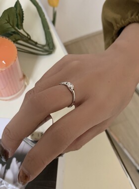 S925镀银法式s925镀银异形带钻戒指女ins韩国小众气质指环欧美开