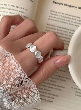 【两件包邮】银色拉丝豆豆戒指女个性创意网红百搭叠戴开口指环小