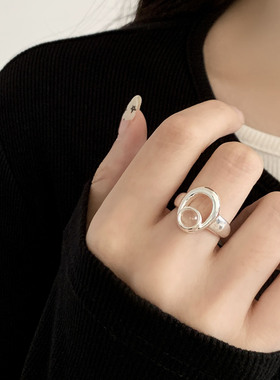 【两件包邮】时尚极简风椭圆镂空戒指女个性创意百搭交叉开口指环