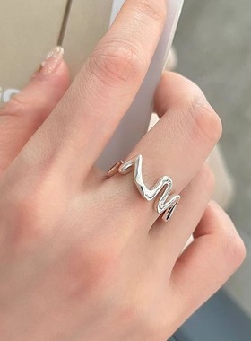 【两件包邮】线条波浪戒指女韩版时尚个性简约气质双层S925镀银开