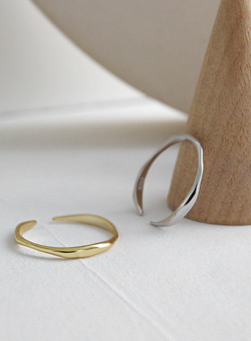 【两件包邮】韩国S925镀银不规则细款戒指女复古个性光面叠加指环