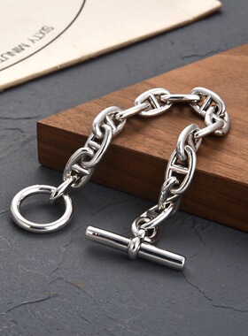 【两件包邮】鼻子手链男女复古重工OT扣S925镀银手环个性速卖通网