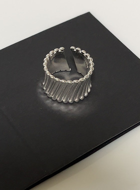 S925镀银独特设计感竖纹弧形戒指女几何小蛮腰个性设计感开口指环