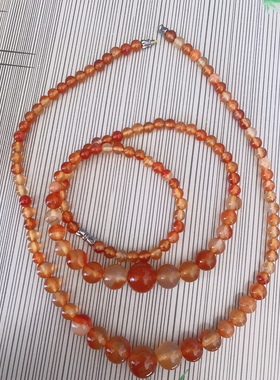 浅红色玛瑙玉髓塔链 女款锁骨链配礼盒 多颗珠链饰品大气百搭颈链