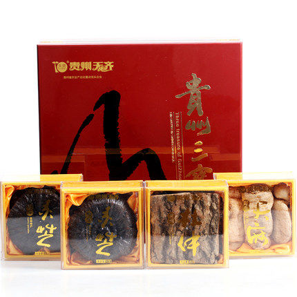 天齐贵州三宝380g高档贵州特产木盒 恺蒂达食品整枝灵芝