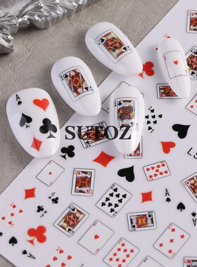 扑克牌美甲贴纸 Poker潮牌美甲贴花扑克指甲贴带背胶个性全贴工具