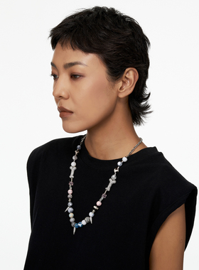 朋克行星日记尖刺碎钻项链