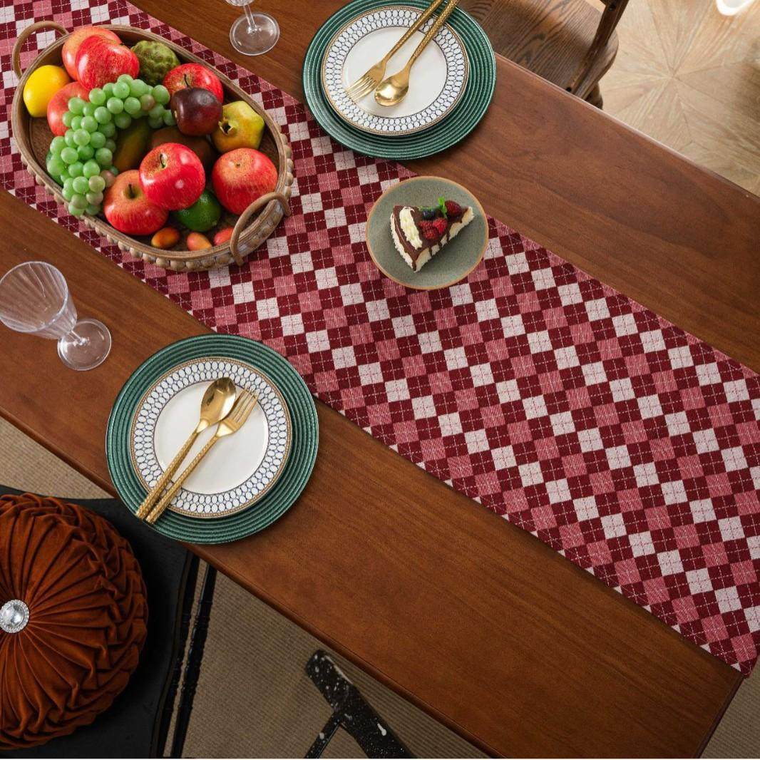时尚长条格子桌旗新年喜庆圣诞装饰氛围感长条桌布茶几电视柜鞋柜,淘宝优惠券,粉丝福利购,淘宝优惠卷