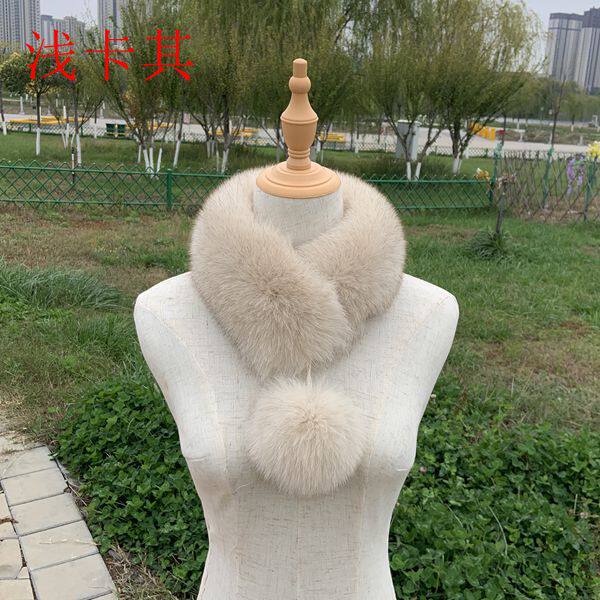 新款狐狸毛围巾围脖女百搭冬季保暖皮草围巾毛球磁扣真毛毛领子