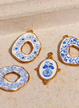 新品复古中式青花瓷花纹UV滴油