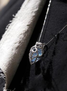 水星项链海宝蓝心脏蓝冰吊坠碎石女百搭配小众气质蓝色水晶锁骨链