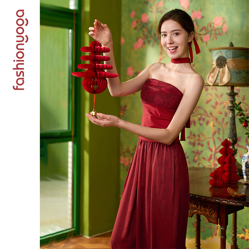 凡圣瑜伽新款健身运动服上衣新中式蕾丝拼接抹胸背心内衣FC15257 - 图2