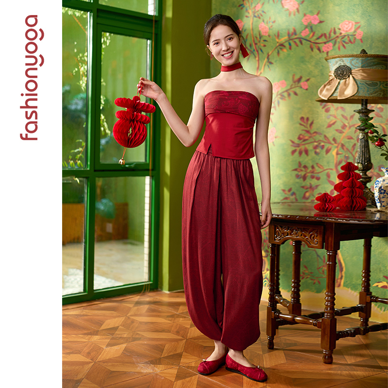 凡圣瑜伽新款健身运动服上衣新中式蕾丝拼接抹胸背心内衣FC15257 - 图3