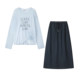 XinmonLee drawstring knitted sun protection blouse two-piece suit summer casual temperament skirt workwear for women
